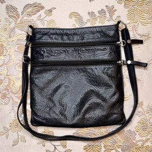 🖤 Elegant Black Embossed Paisley Soft Leather Shoulder Bag ✨